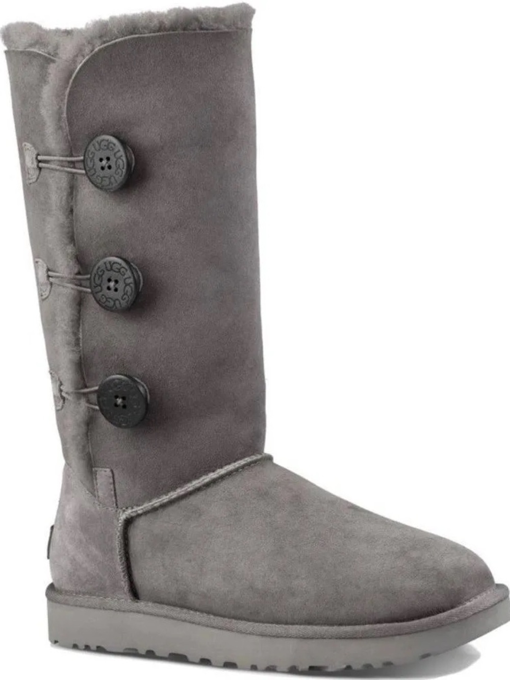 UGG Gray Tall Sheepskin Boot with Side Button | Size 9